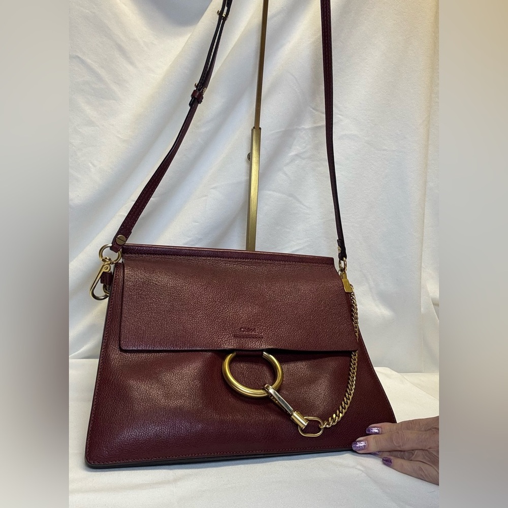 Chloe Faye Burgundy Calfskin Leather • Medium Satchel / Shoulder / Clutch Bag